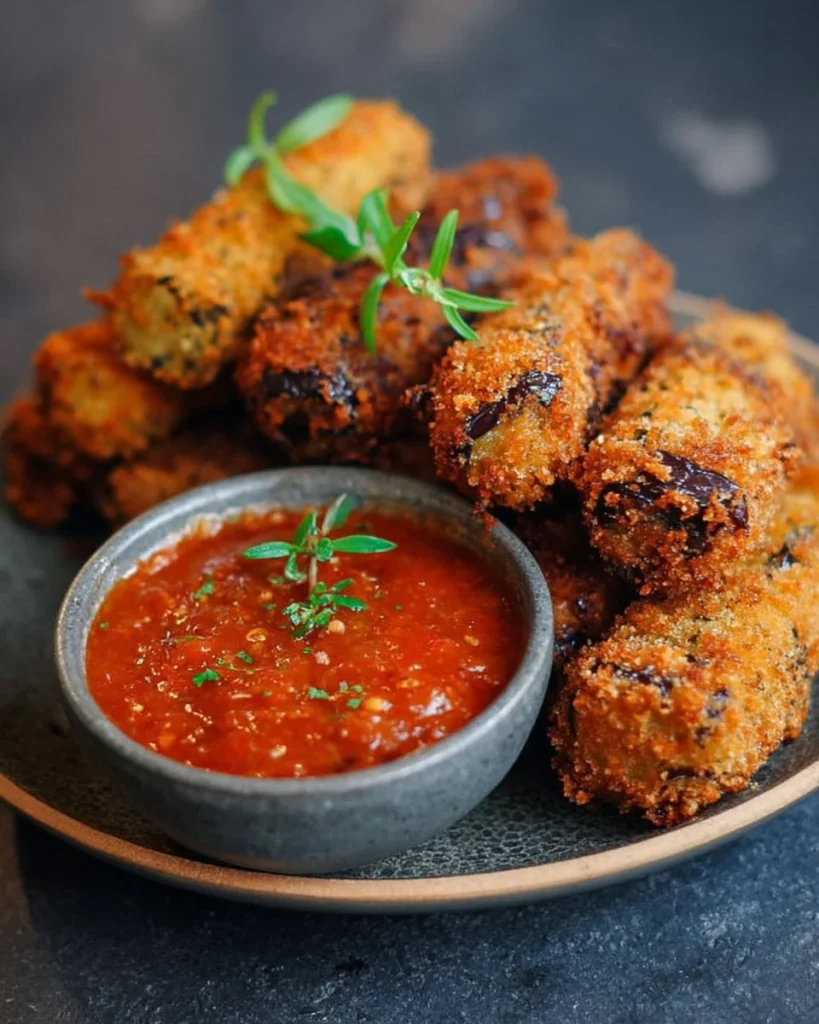 Beignets d&rsquo;Aubergines Croustillants avec Sauce Tomate Épicée