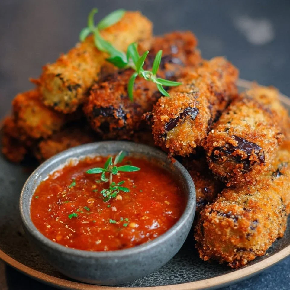 Beignets d'aubergines croustillants avec sauce tomate épicée