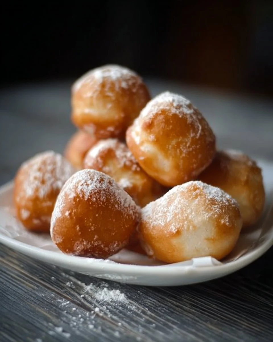 Beignets sucrés garnis de sucre glace, légers et croustillants