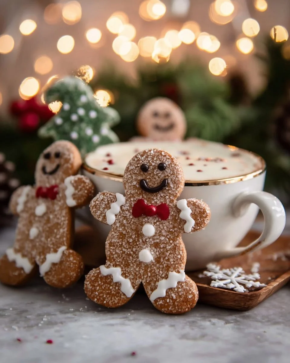 Bonhommes biscuits de Noël à tremper sur une assiette décorative