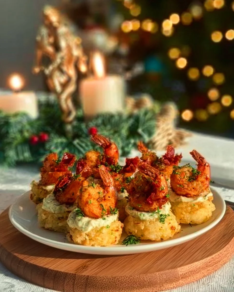 Bouchées festives aux crevettes présentent des saveurs raffinées.