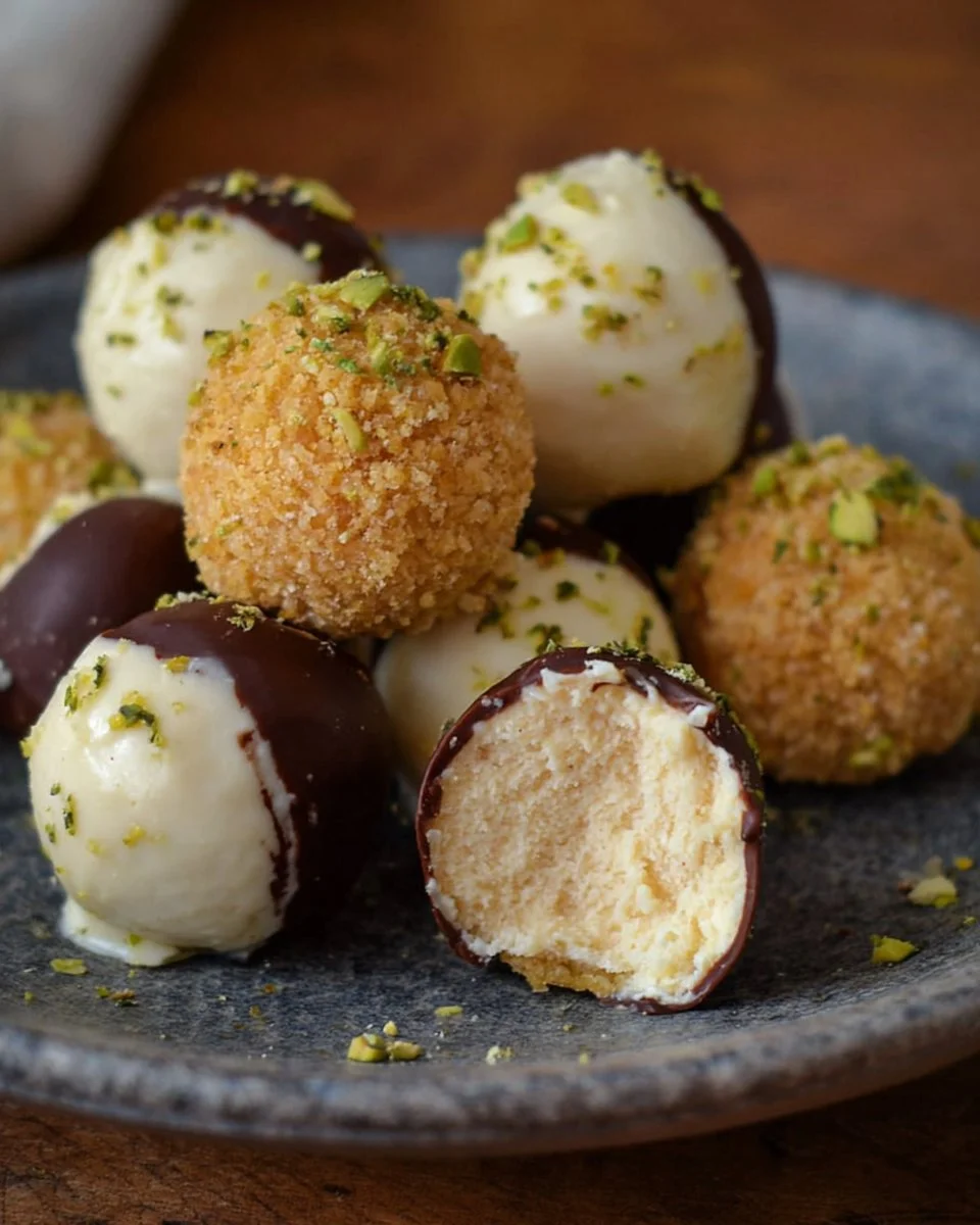 Boule de Cheesecake sans Cuisson présentée sur une assiette