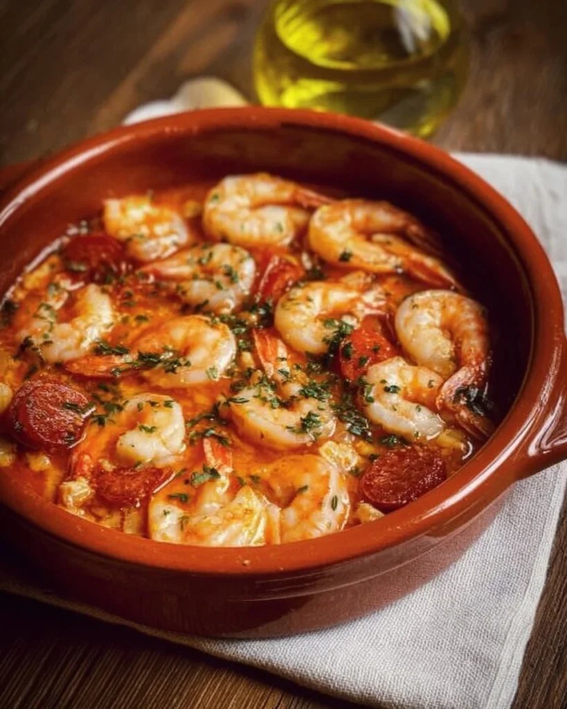 Cassolette de crevettes et chorizo