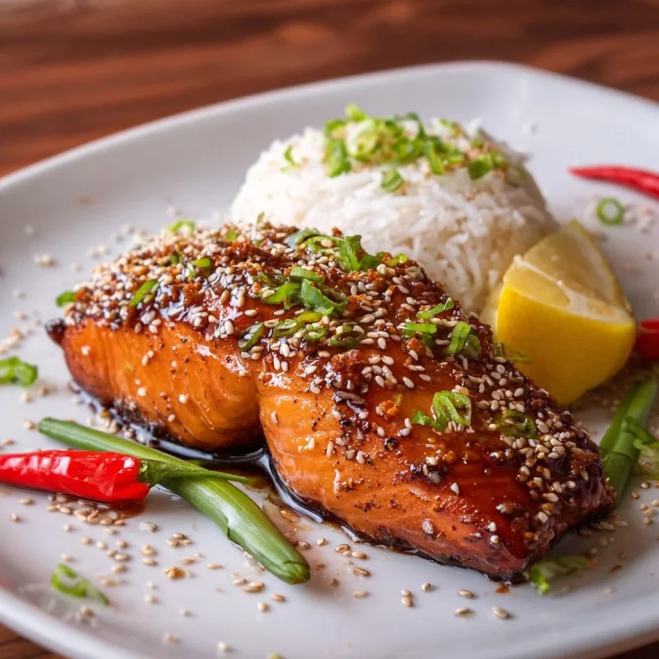 Saumon croustillant au sésame avec riz à la noix de coco et citronnelle