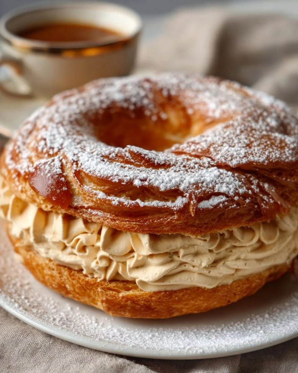 Paris-Brest revisité avec crème pralinée et éclats de noisettes