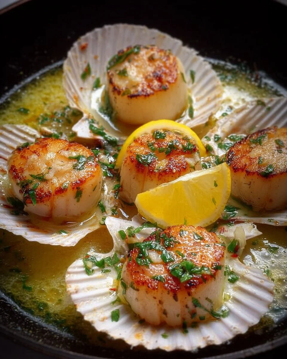 Coquilles Saint-Jacques poêlées au beurre et citron, un plat élégant et savoureux.