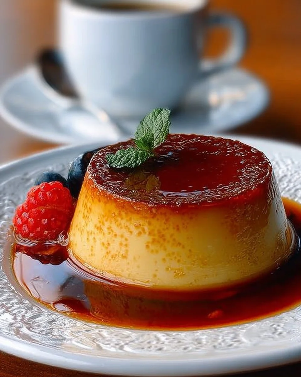 Flan au Café crémeux garni de sauce caramel