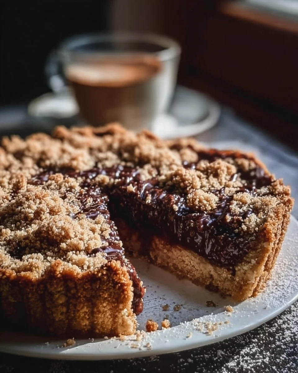 Gâteau Crumble au Nutella avec une croûte dorée et chocolatée