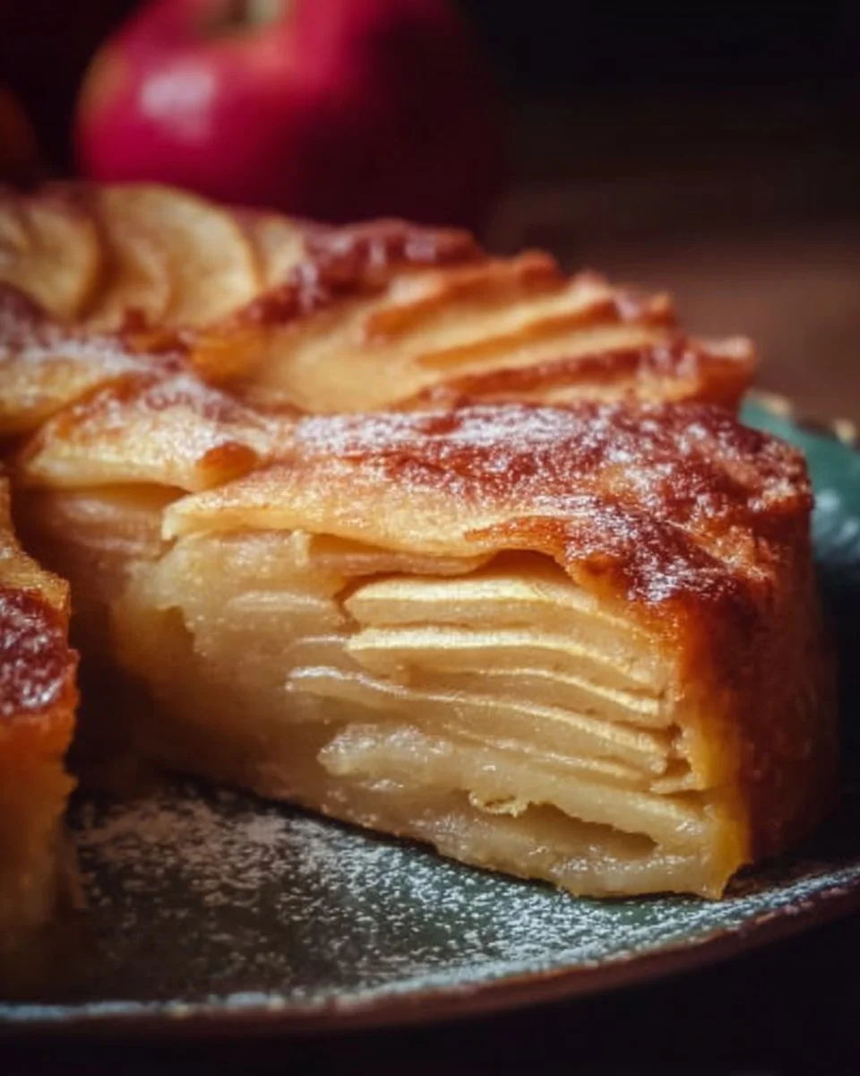 Gâteau invisible aux pommes, un dessert léger et appétissant fait maison.