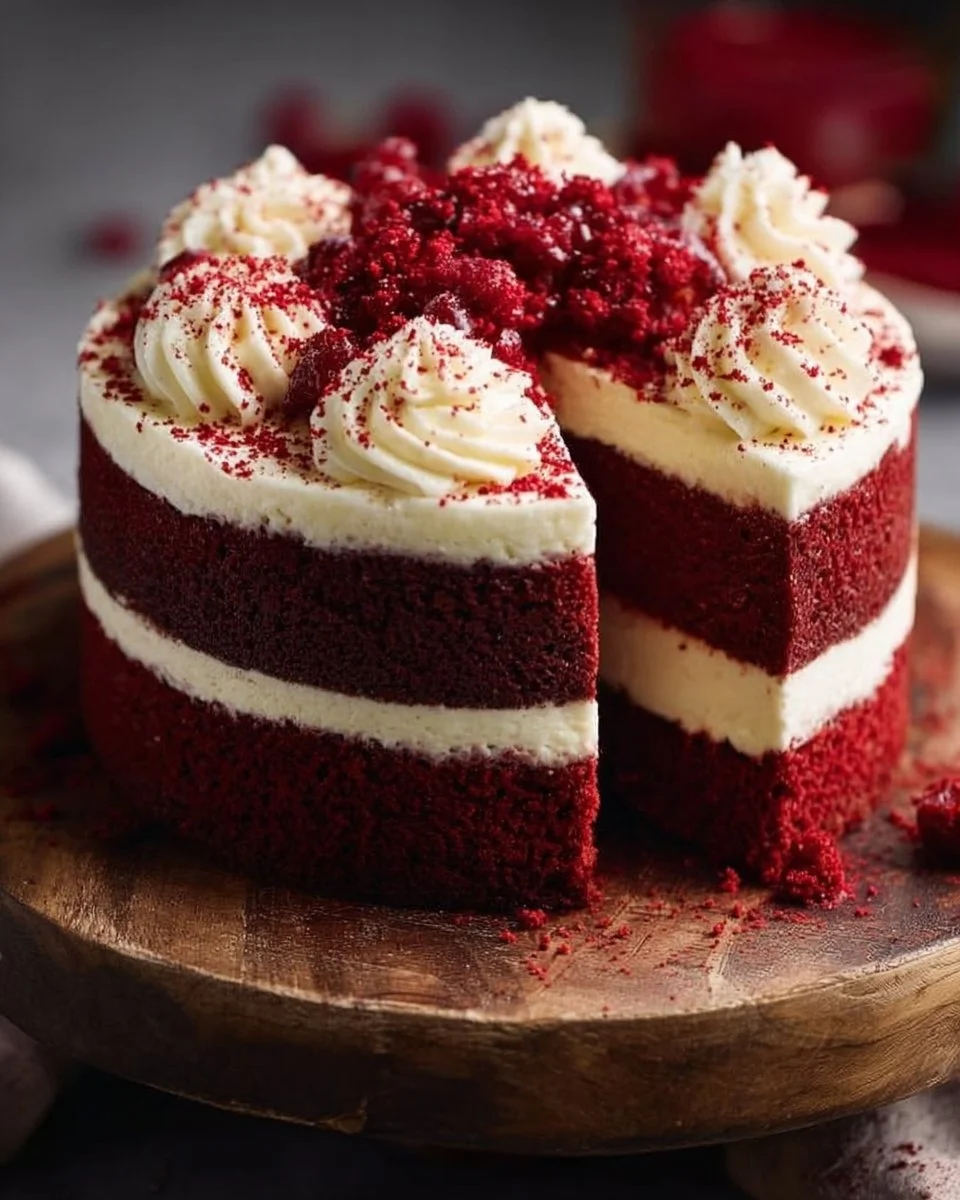 Gâteau Red Velvet Cheesecake crémeux avec une garniture gourmande