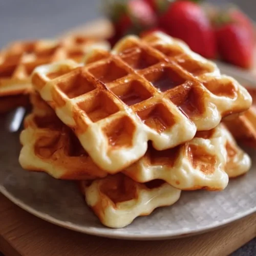 Recette de gaufres Thermomix dorées et croustillantes servies avec des garnitures.