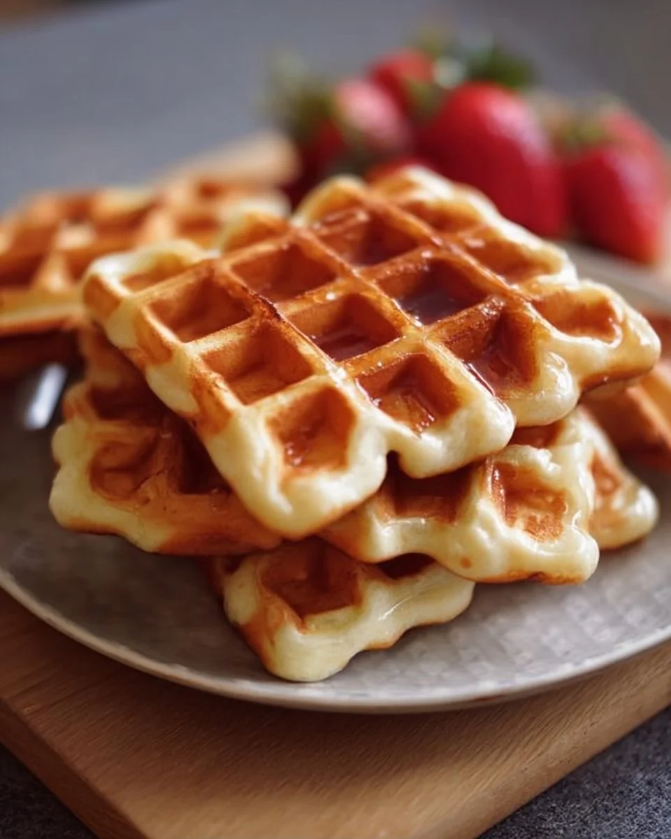 Recette de gaufres Thermomix dorées et croustillantes servies avec des garnitures.