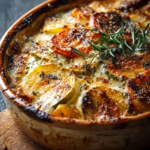 Gratin de trois légumes préparé avec des ingrédients frais et savoureux