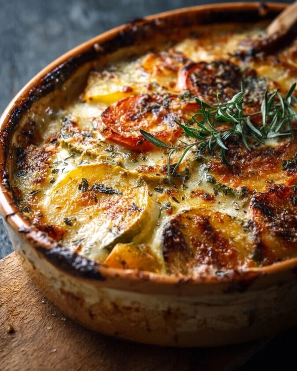 Gratin de trois légumes préparé avec des ingrédients frais et savoureux