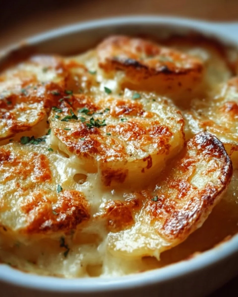 Assiette de gratin de pommes de terre crémeux et doré, plat réconfortant