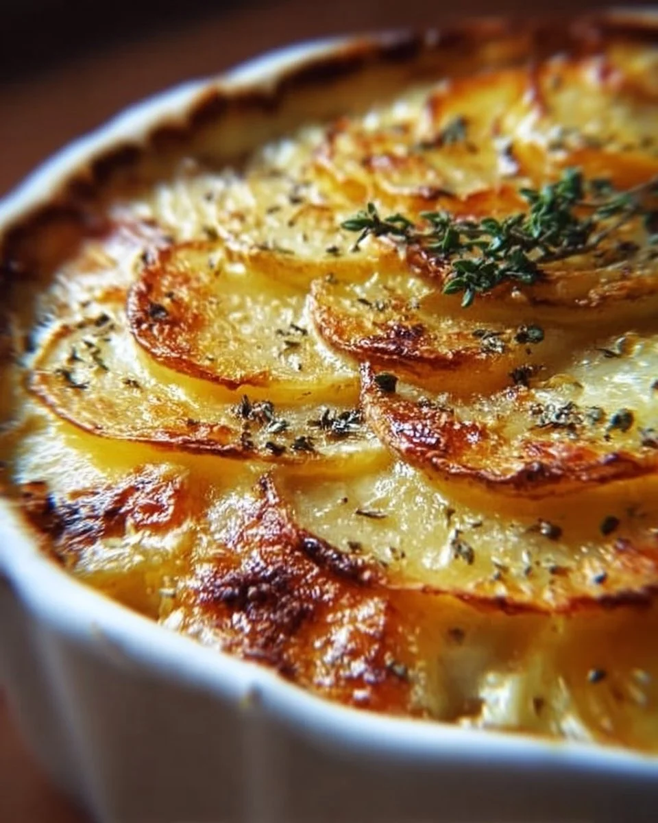 Gratin de pommes de terre crémeux au four, plat savoureux et réconfortant.