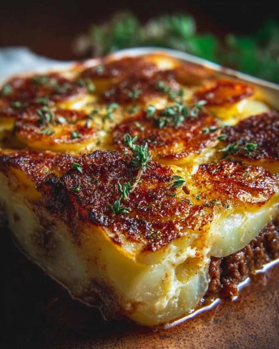 Gratin de pommes de terre au bœuf haché, un plat savoureux et réconfortant.