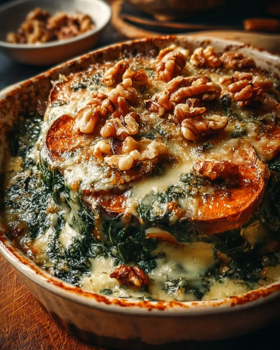 Gratin doux aux épinards et aux noix, savoureux et réconfortant