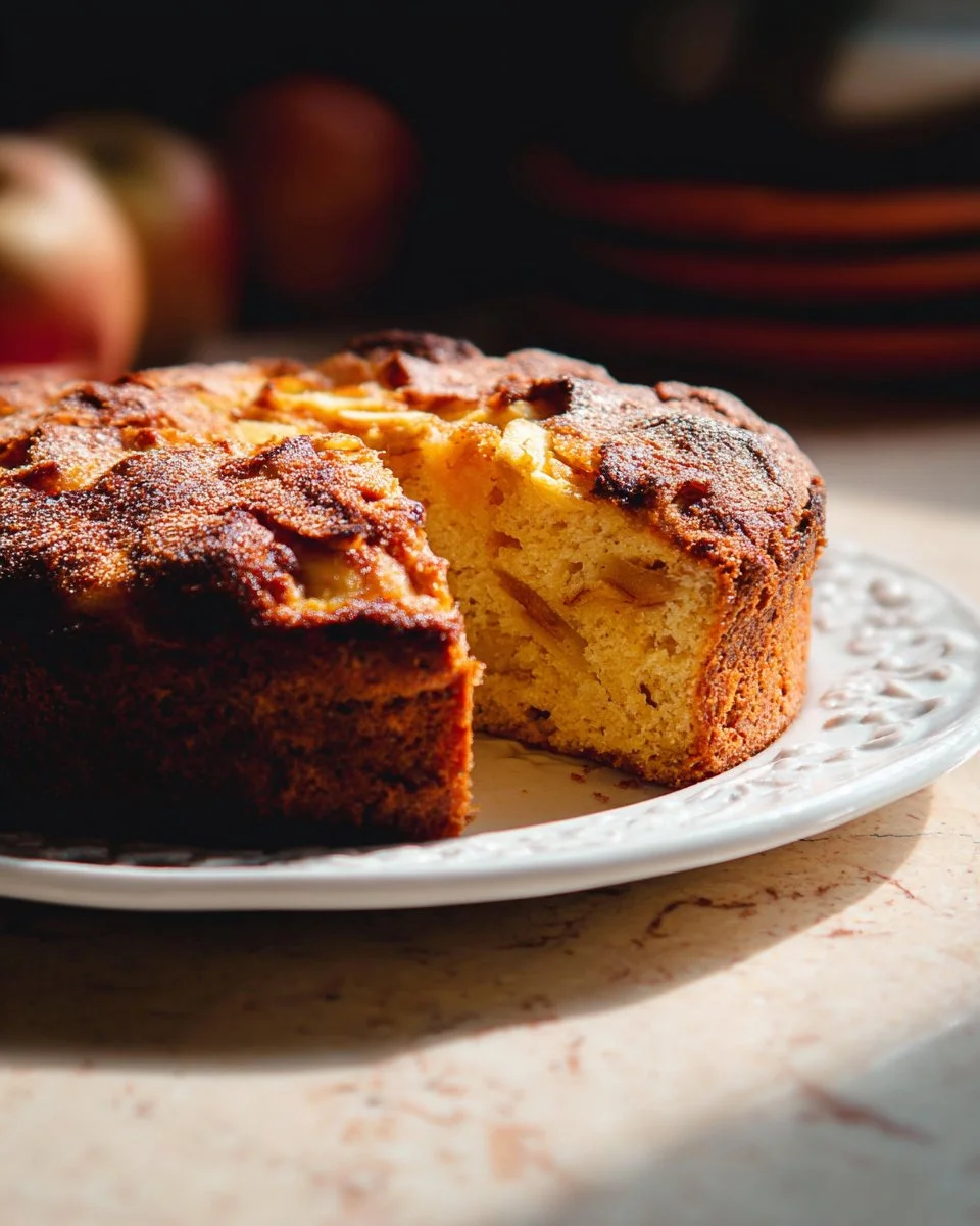 Délicieux cake aux pommes maison présenté en tranches