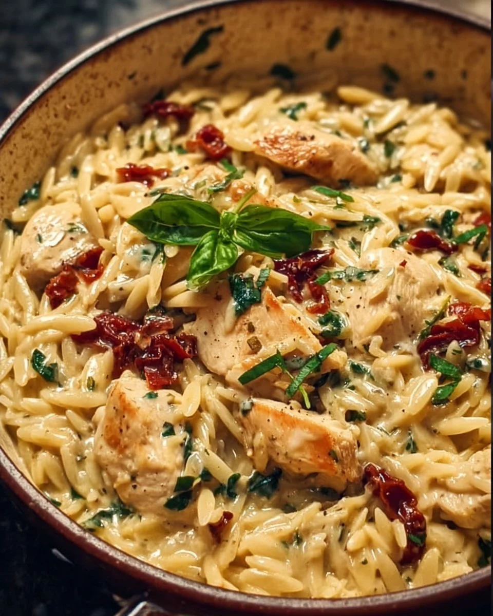 Orzo crémeux au poulet à la toscane, plat savoureux et réconfortant