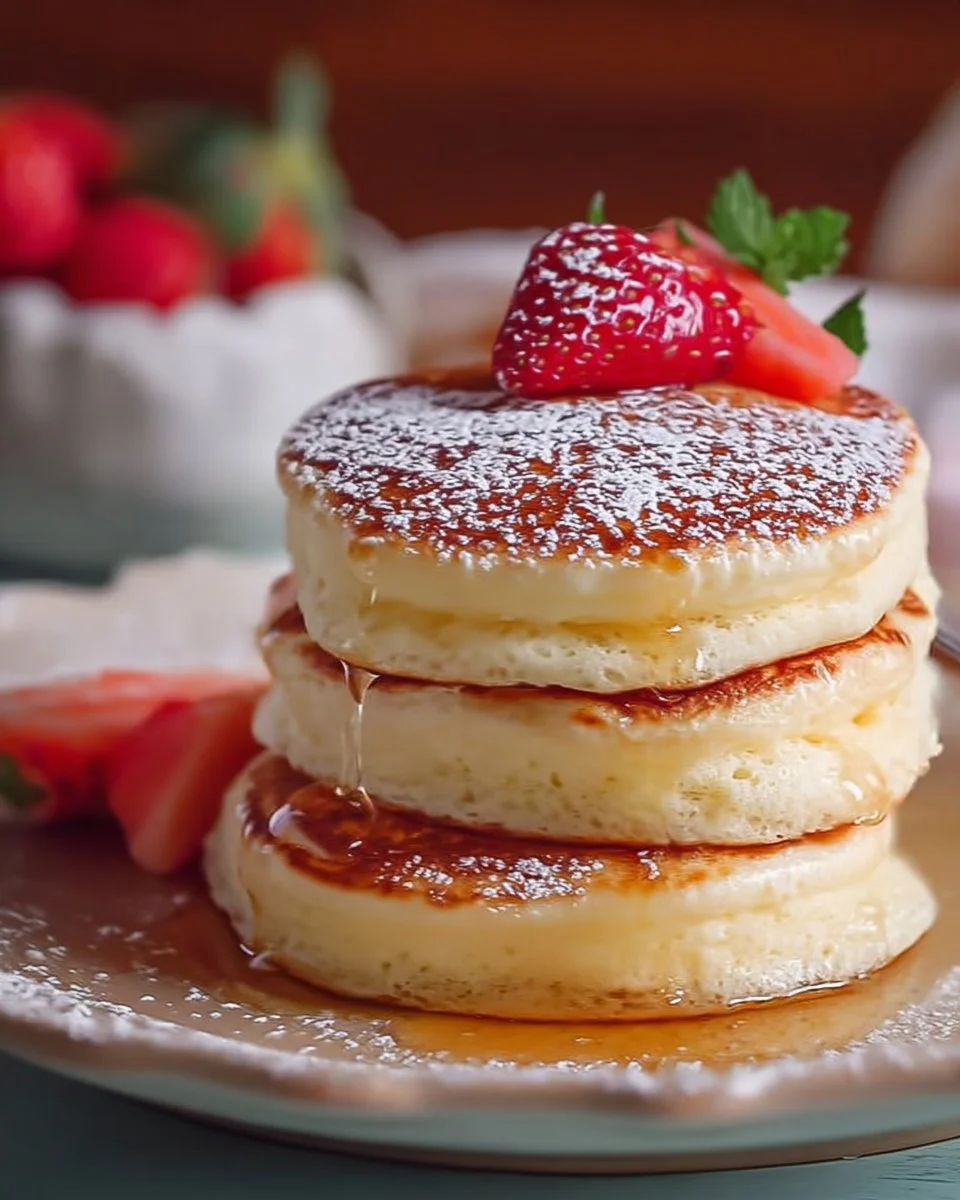 Pancakes soufflés aériens moelleux et légers, prêts à être dégustés.