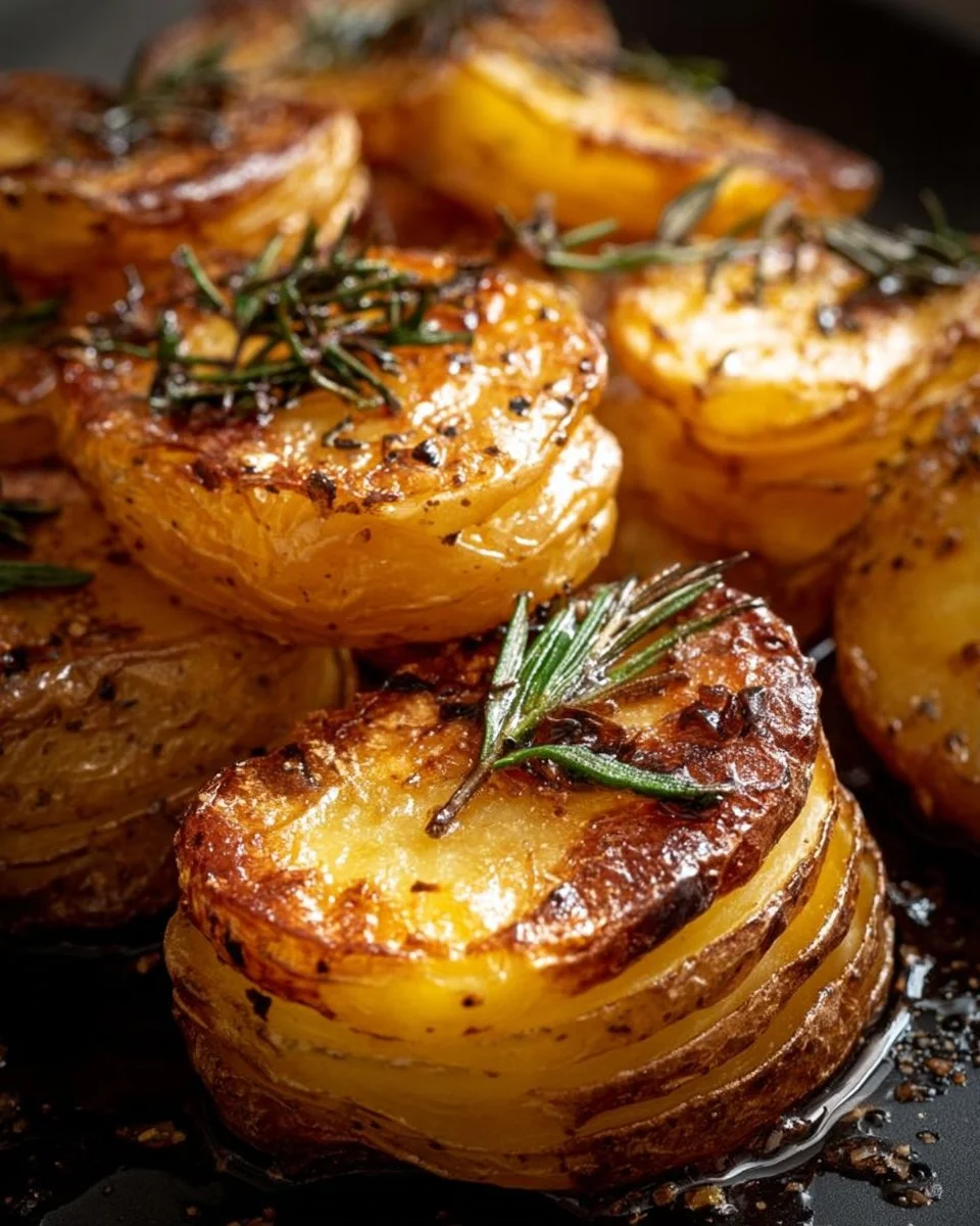 Pommes de terre au four croustillantes dorées et appétissantes.