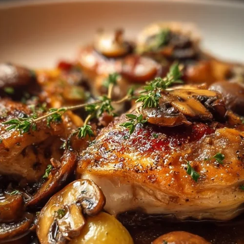 Poulet au Porto et champignons 2 Poulet au Porto avec champignons dans une assiette