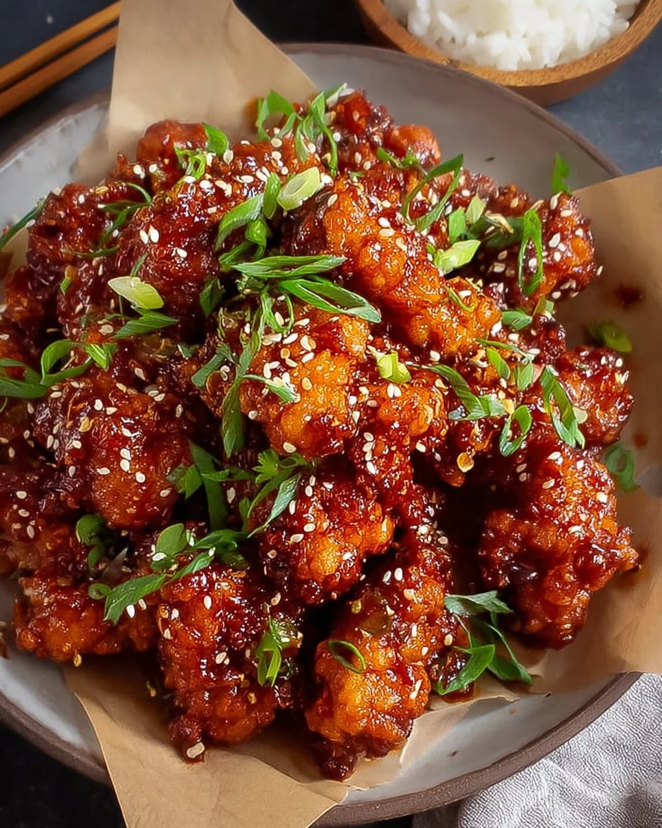 Poulet frit coréen croustillant servi avec une sauce épicée