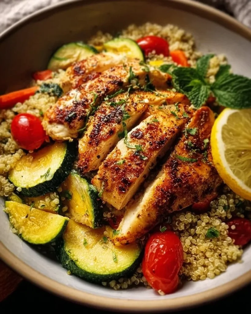 Poulet grillé avec quinoa et légumes