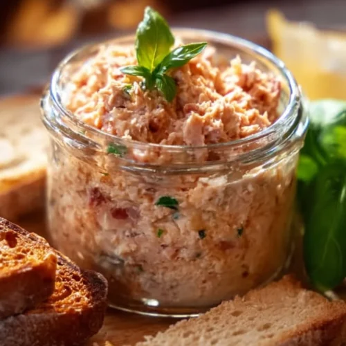 Rillettes de Jambon Maison servies dans un bocal en verre avec du pain