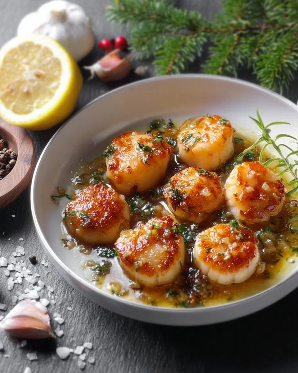 Préparation de Saint-Jacques de Noël prêtes à être servies pour les fêtes.