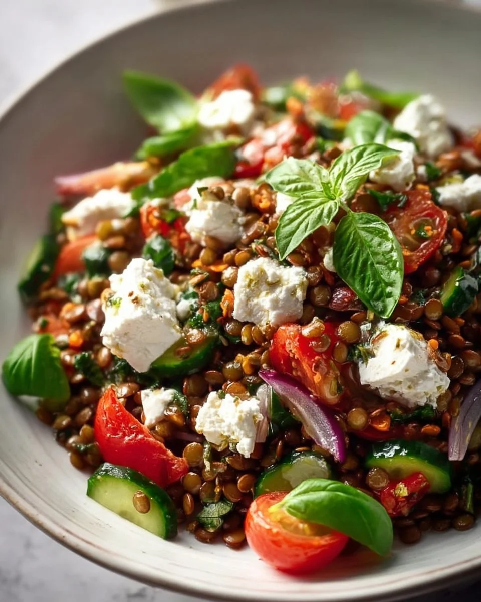 Salade de lentilles et feta fraîche, colorée et appétissante