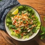 Salade de poulet thaï garnie de légumes frais et herbes aromatiques