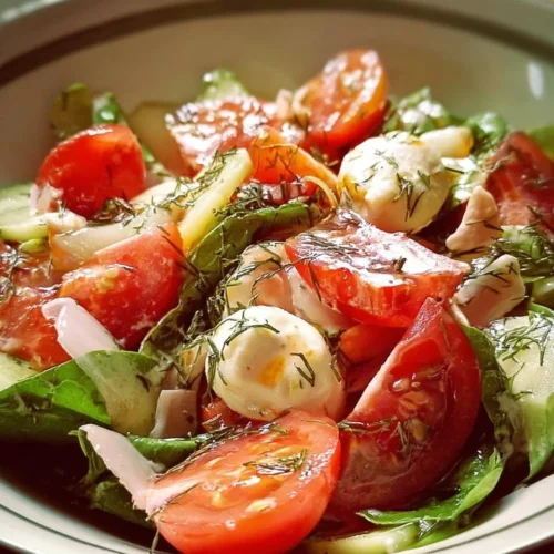 Assiette de Salade Piémontaise garnie de pommes de terre, tomates et olives