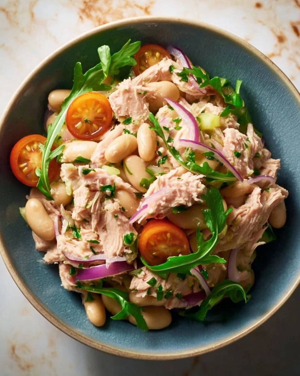 Salade thon haricots blancs, un plat frais et nutritif pour un repas équilibré.