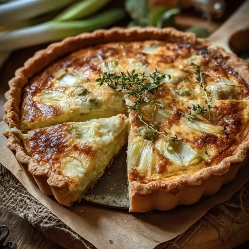 Tarte aux poireaux et camembert, un plat savoureux français