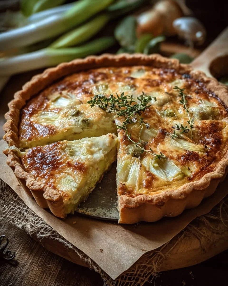 Tarte aux poireaux et camembert, un plat savoureux français