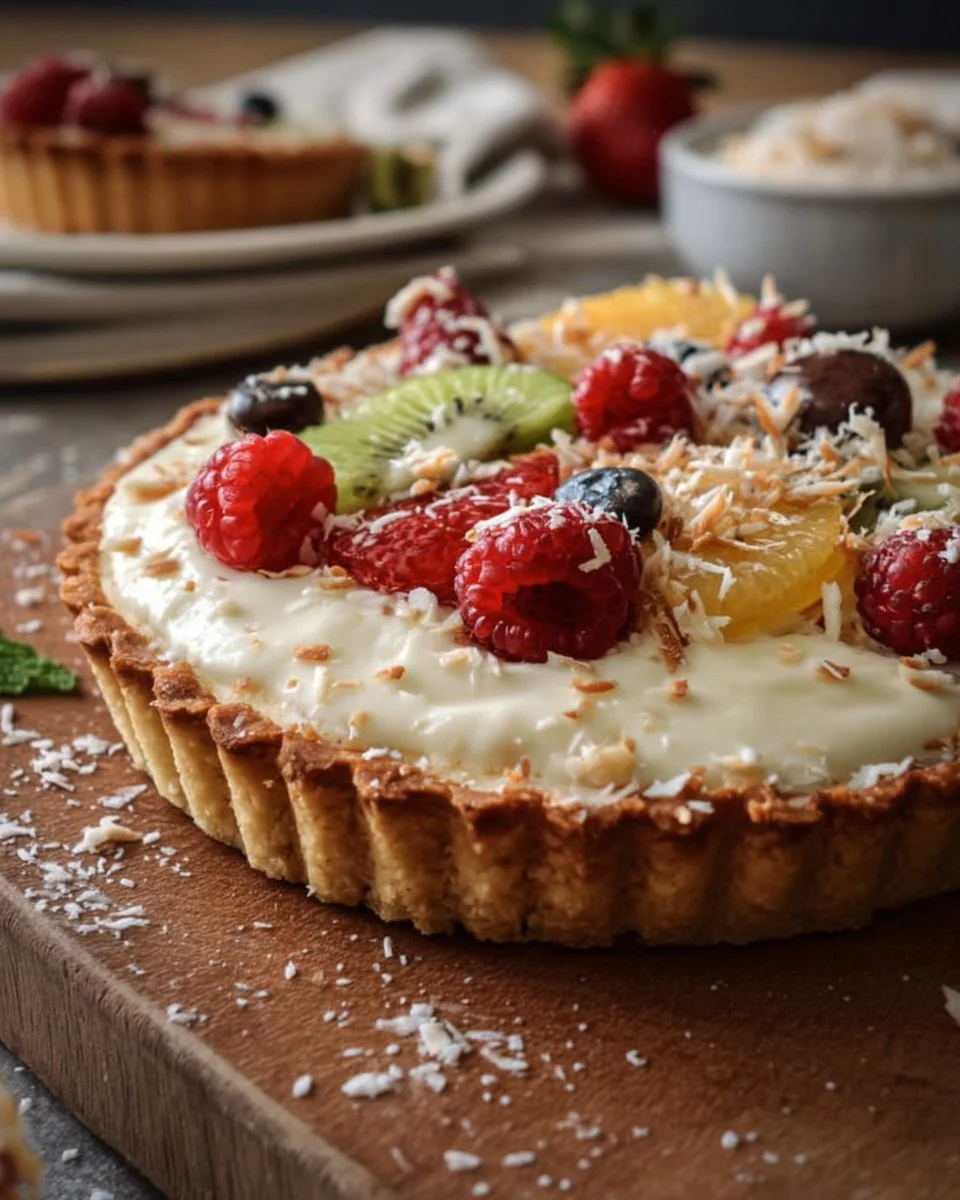 Tarte Paradisiaque à la Crème Coco, un dessert délicieux et crémeux.