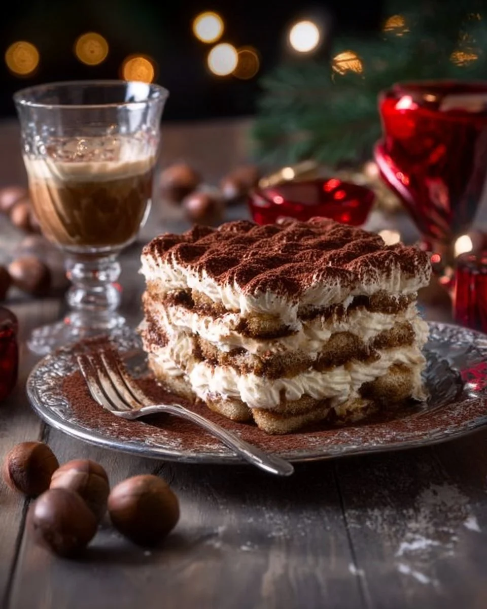 Tiramisu revisité à la crème de marrons, un dessert crémeux et savoureux.