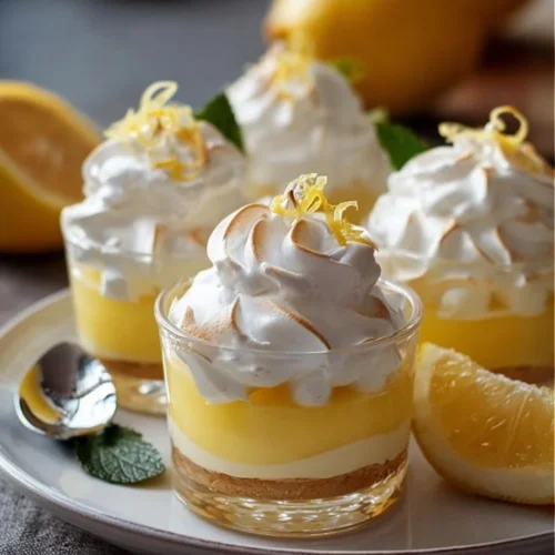 Verrines citron meringuées garnies de zeste de citron et meringue légère