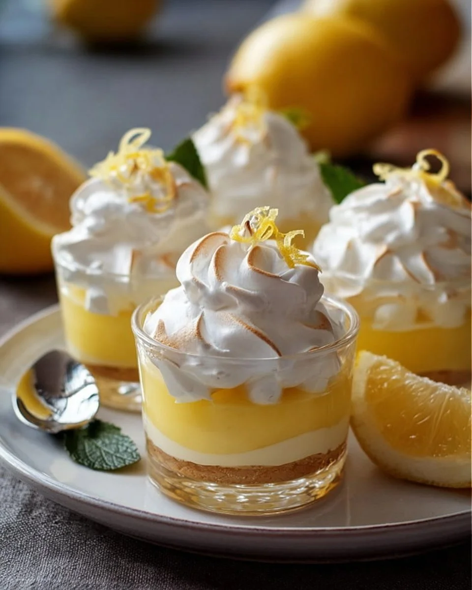 Verrines citron meringuées garnies de zeste de citron et meringue légère
