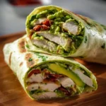 Wrap poulet et avocat frais et savoureux dans un torchon blanc