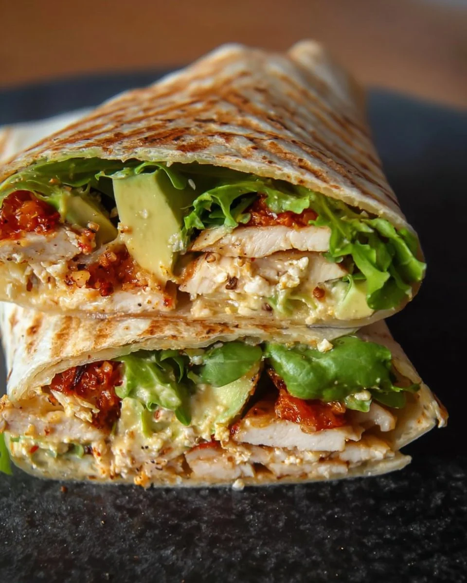 Wrap poulet mozza épicé avec poulet et mozzarella fondante