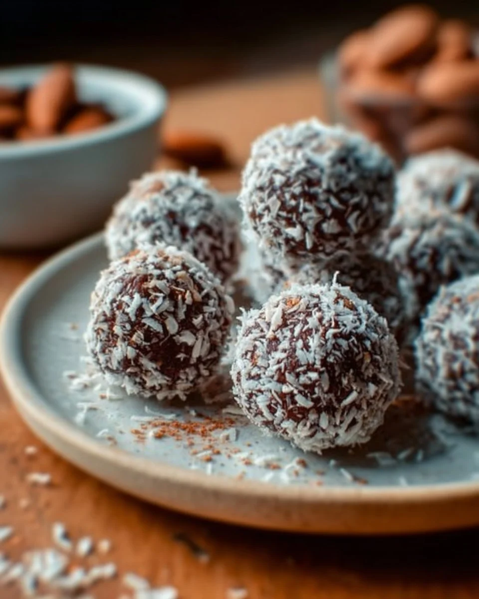 Boules énergétiques au chocolat et noix de coco, un en-cas sain et nutritif.