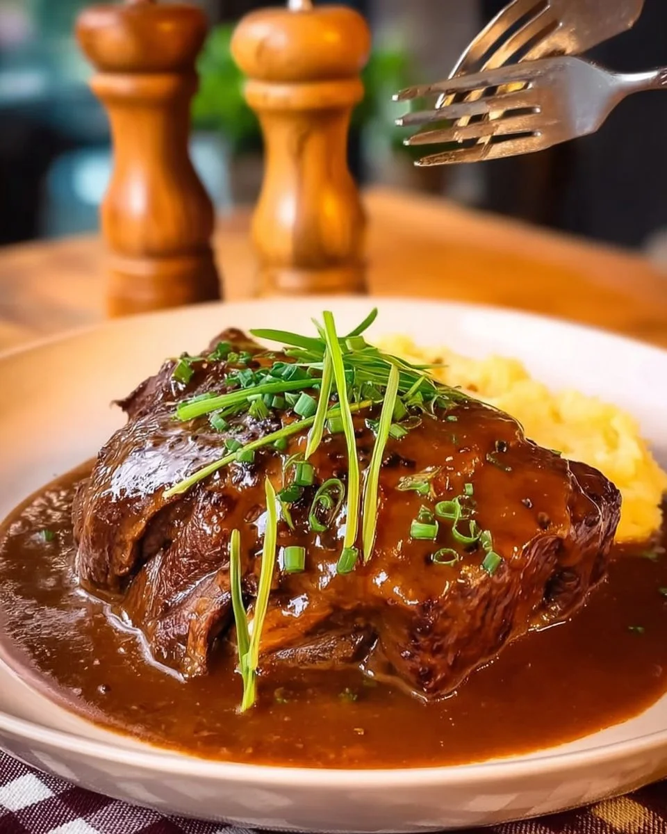 Boeuf Confit savoureux présenté dans une assiette