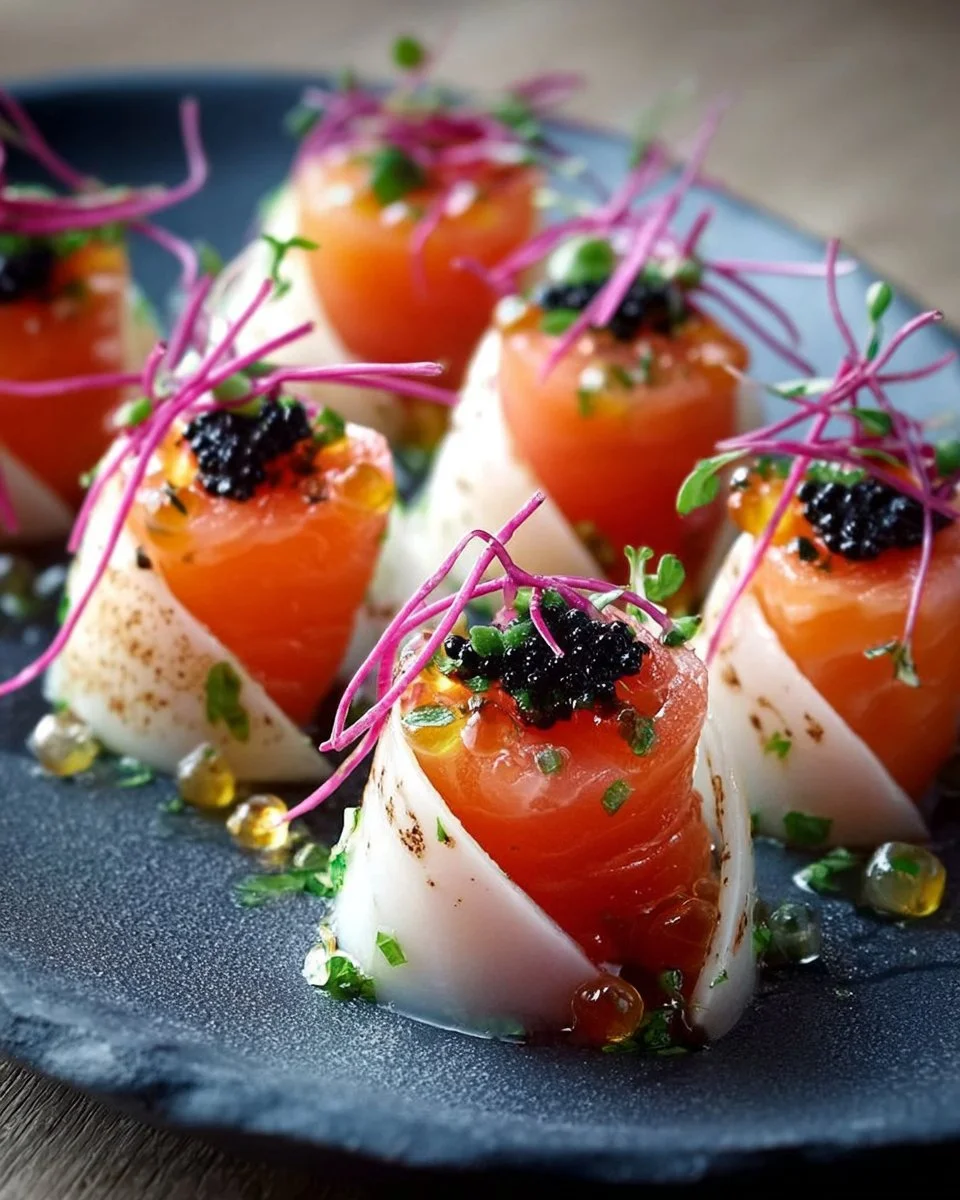 Bouchées de radis noir au saumon, apéritif frais et fruité
