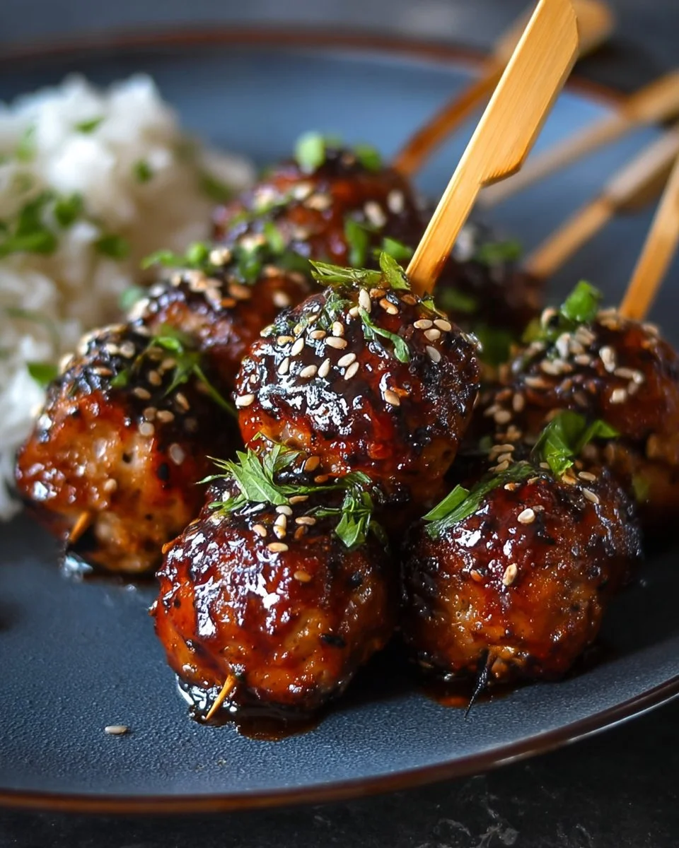 Brochettes de boulettes de poulet yakitori avec glaçage teriyaki