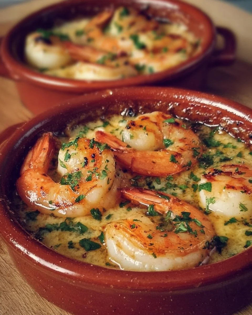 Cassolettes de gambas et Saint-Jacques servies dans un plat élégant.