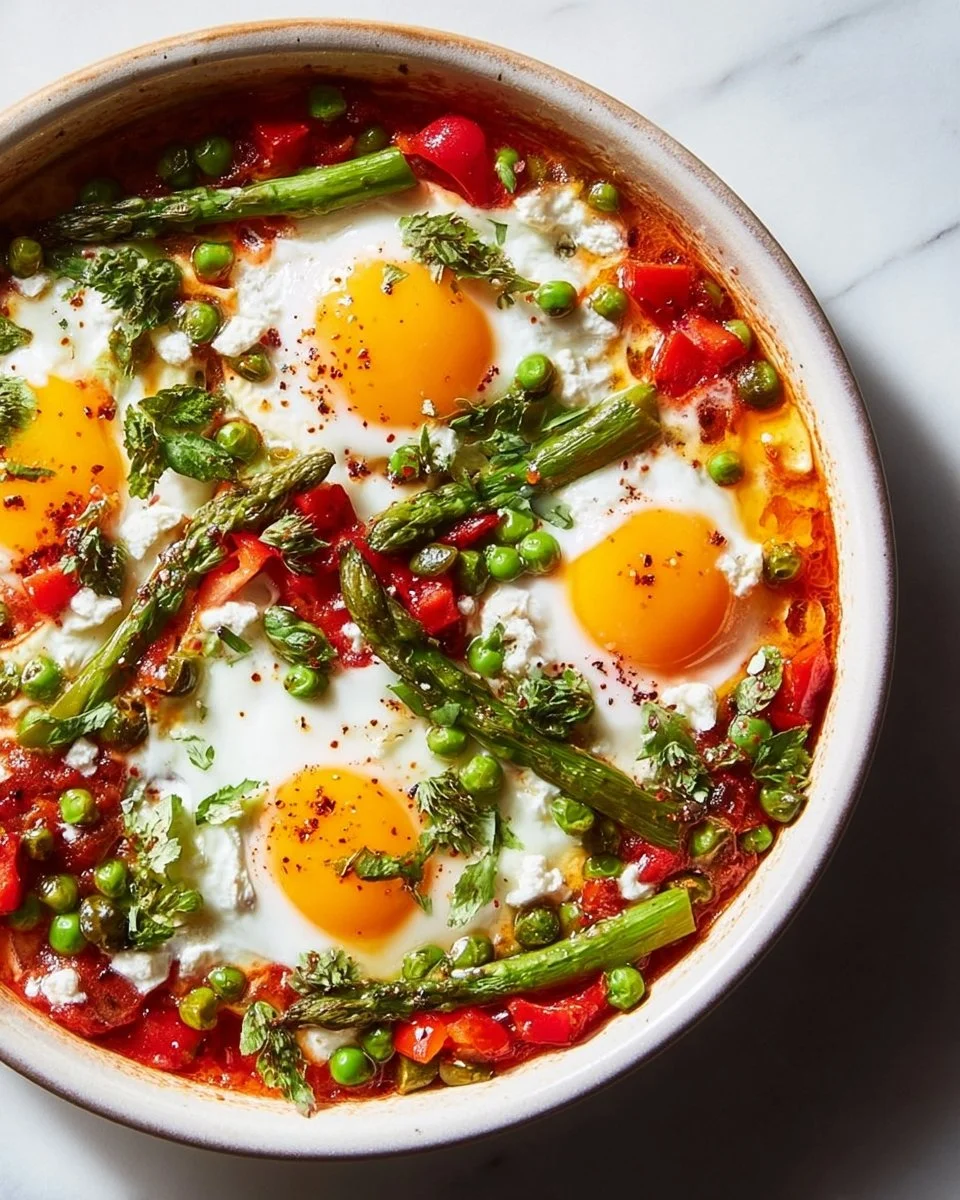 Chakchouka avec pois et asperges, un plat délicieux et sain