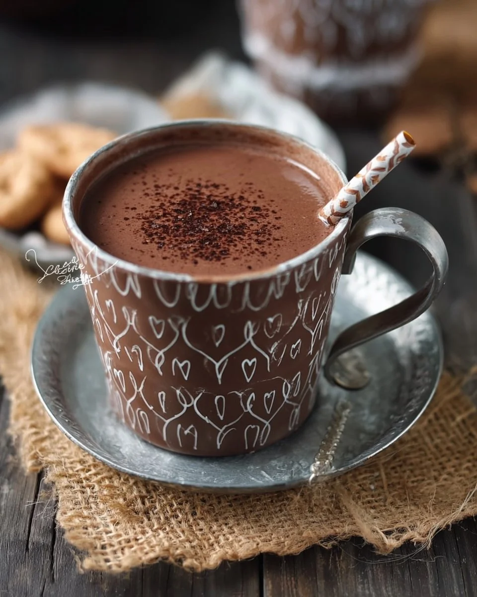 Tasse de chocolat chaud parisien crémeux avec des éclats de chocolat et crème fouettée